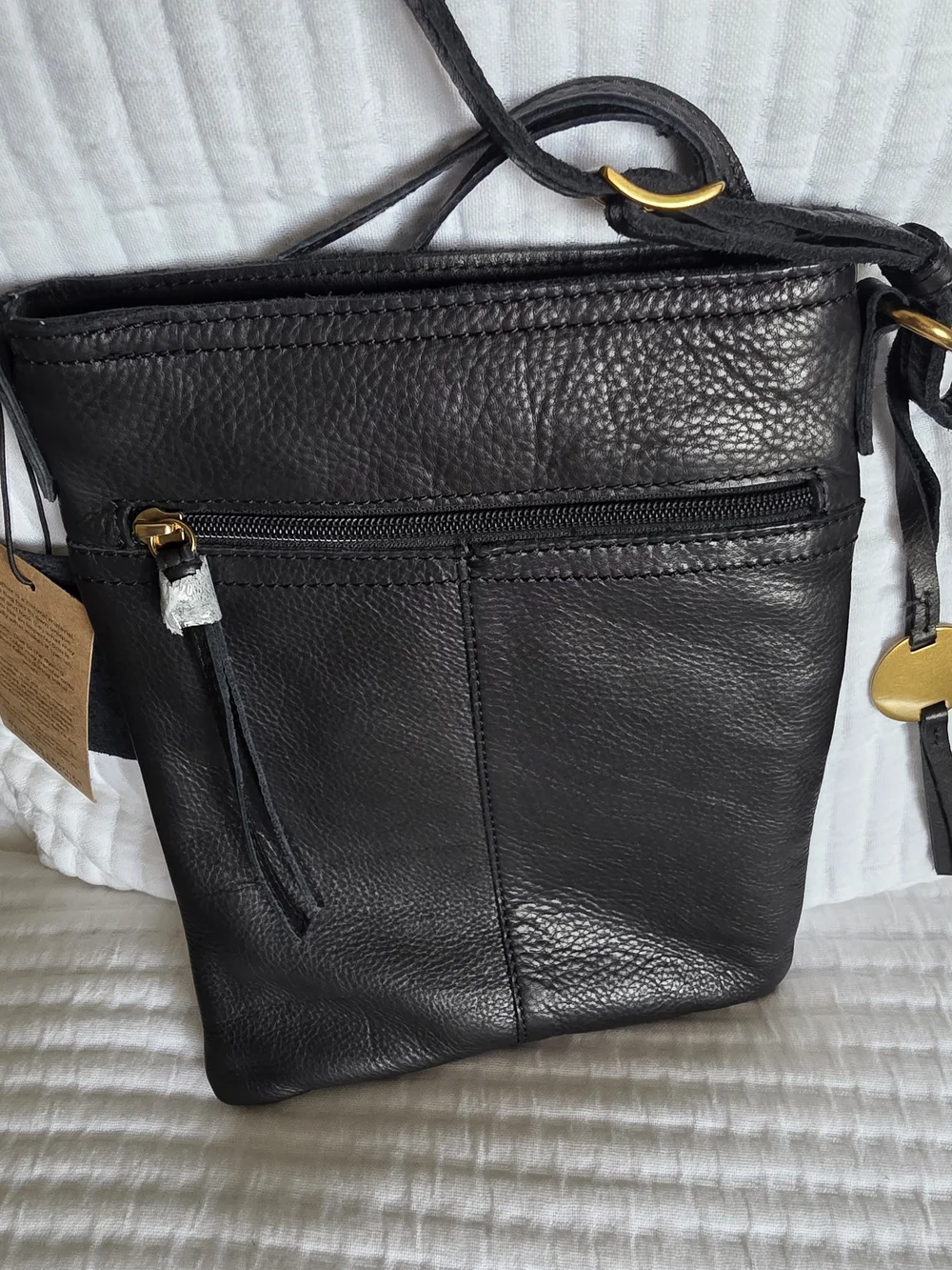 margot Black Leather Slim Messenger Crossbody Bag
